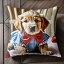 イチゴ ゴールデンレトリバー 蝶ネクタイ チェック柄のシャツ クッションカバー 45×45cm アニマル柄 お..