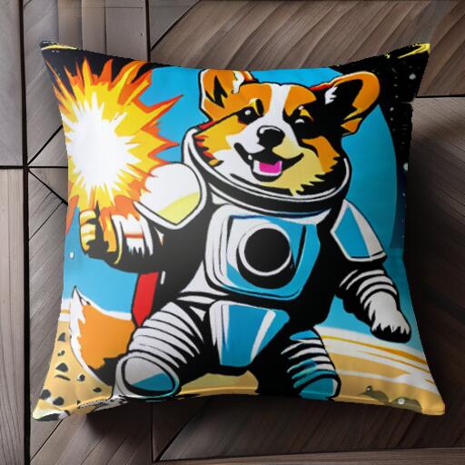 宇宙 コーギー 宇宙飛行士 スペース 爆発 クッションカバー 45×45cm アニマル柄 おしゃれ 可愛い クッション本体付き 正方形 犬ファン