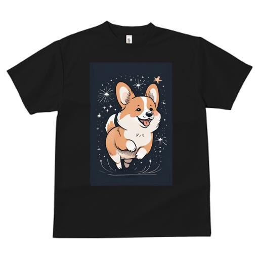 楽天フロントップ楽天市場店コーギー Tシャツ メンズ キッズ 犬ファン 半袖 春夏 犬柄 プリント カジュアル かわいい 人間用 個性派 ここだけのデザイン 面白 星 コーギー キラキラ