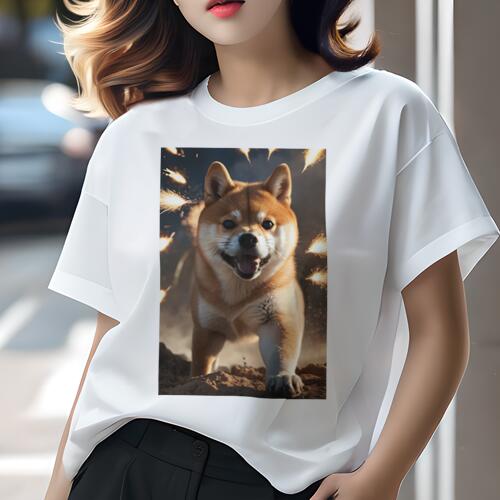 柴犬 Tシャツ レディース 犬ファン 半袖 春夏 犬柄 プリント カジュアル かわいい 人間用 個性派 ここだけのデザイン 面白 火花 柴犬 砂(4)