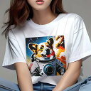 コーギー Tシャツ レディース 犬ファン 半袖 春夏 犬柄 プリント カジュアル かわいい 人間用 個性派 ここだけのデザイン 面白 宇宙 コーギー 宇宙服 スペース アート