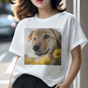 ゴールデンレトリバー Tシャツ レディース 犬ファン 半袖 春夏 犬柄 プリント カジュアル かわいい 人間用 個性派 ここだけのデザイン 面白 花 ゴールデンレトリバー ひまわり 草原 太陽