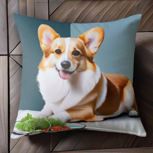 サラダ コーギー 皿 クッションカバー 45×45cm アニマル柄 おしゃれ 可愛い クッション本体付き 正方形..