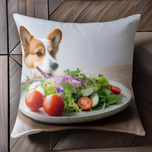 サラダ コーギー 野菜 トマト キュウリ クッションカバー 45×45cm アニマル柄 おしゃれ 可愛い クッション本体付き 正方形 犬ファン