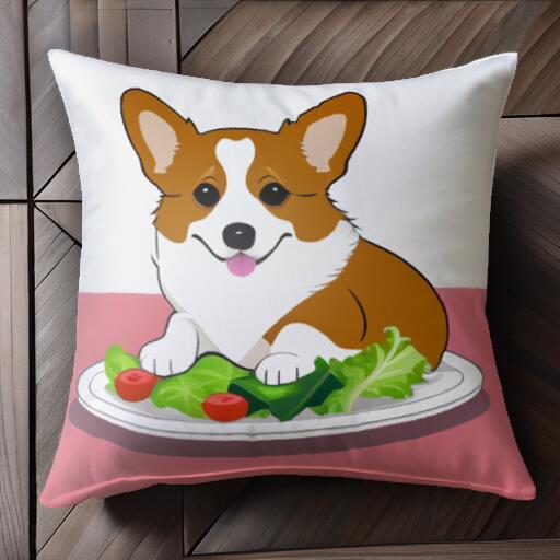 サラダ コーギー 皿 トマト クッションカバー 45×45cm アニマル柄 おしゃれ 可愛い クッション本体付き..