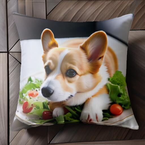 サラダ コーギー 皿 野菜 トマト クッションカバー 45×45cm アニマル柄 おしゃれ 可愛い クッション本..