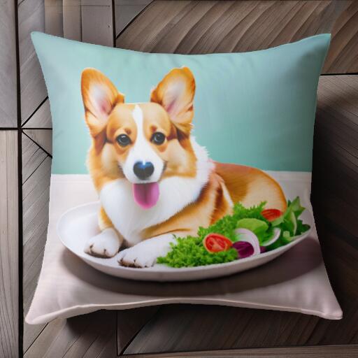 サラダ コーギー 皿 クッションカバー 45×45cm アニマル柄 おしゃれ 可愛い クッション本体付き 正方形..