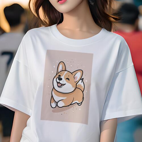 楽天フロントップ楽天市場店コーギー Tシャツ レディース 犬ファン 半袖 春夏 犬柄 プリント カジュアル かわいい 人間用 個性派 ここだけのデザイン 面白 キラキラ コーギー かわいい