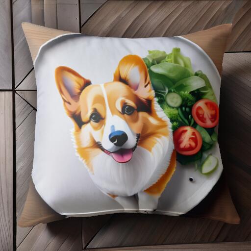 サラダ コーギー トマト キュウリ 皿 クッションカバー 45×45cm アニマル柄 おしゃれ 可愛い クッショ..