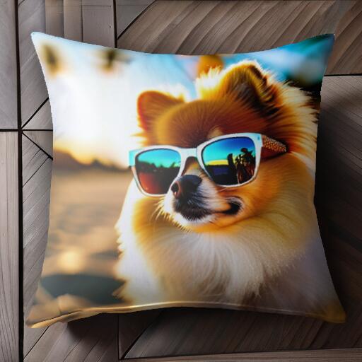 サングラス ポメラニアン ビーチ 夏 バケーション クッションカバー 45×45cm アニマル柄 おしゃれ 可愛..