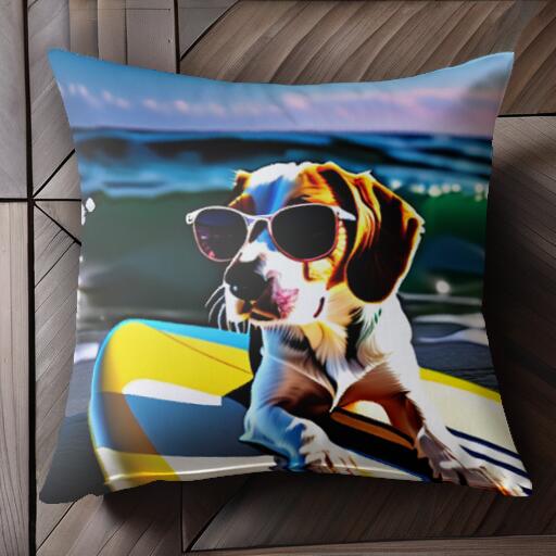 サングラス ビーグル サーフボード 海 クッションカバー 45×45cm アニマル柄 おしゃれ 可愛い クッション本体付き 正方形 犬ファン