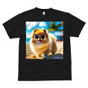 ポメラニアン Tシャツ メンズ キッズ 犬ファン 半袖 春夏 犬柄 プリント カジュアル かわいい 人間用 個性派 ここだけのデザイン 面白 サングラス ポメラニアン ビーチ 夏 旅行