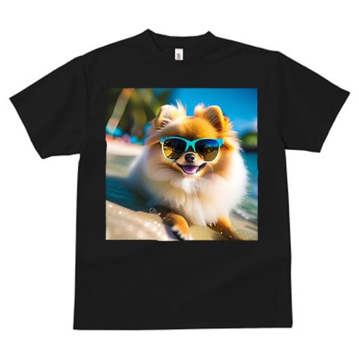 ポメラニアン Tシャツ メンズ キッズ 犬ファン 半袖 春夏 犬柄 プリント カジュアル かわいい 人間用 個性派 ここだけのデザイン 面白 サングラス ポメラニアン ビーチ