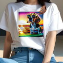 ビーグル Tシャツ レディース 犬ファン 半袖 春夏 犬柄 プリント カジュアル かわいい 人間用 個性派 ここだけのデザイン 面白 サングラス ビーグル 海 夕焼け(4)