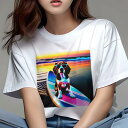 ビーグル Tシャツ レディース 犬ファン 半袖 春夏 犬柄 プリント カジュアル かわいい 人間用 個性派 ここだけのデザイン 面白 サーフボード ビーグル 海 ビーチ 夕焼け