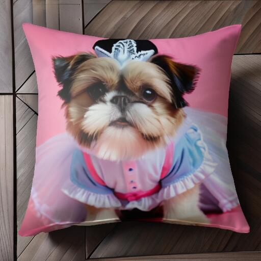 バレリーナ シーズー バレエ チュチュ 王冠 クッションカバー 45×45cm アニマル柄 おしゃれ 可愛い ク..