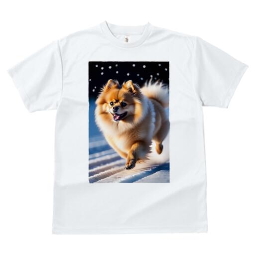 ポメラニアン Tシャツ レディース 犬ファン 半袖 春夏 犬柄 プリント カジュアル かわいい 人間用 個性派 ここだけのデザイン 面白 雪 ポメラニアン 冬 可愛い 笑顔