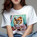 ポメラニアン Tシャツ レディース 犬ファン 半袖 春夏 犬柄 プリント カジュアル かわいい 人間用 個性派 ここだけのデザイン 面白 イチゴ ポメラニアン チェック柄 リボン ワンピース