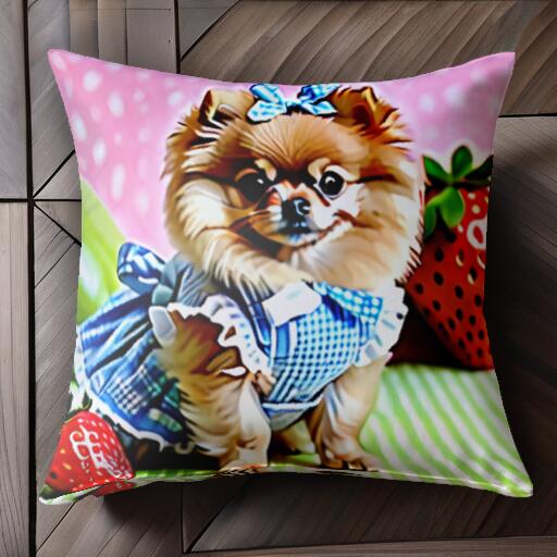 イチゴ ポメラニアン りんご リボン チェック柄 クッションカバー 45×45cm アニマル柄 おしゃれ 可愛い クッション本体付き 正方形 犬..