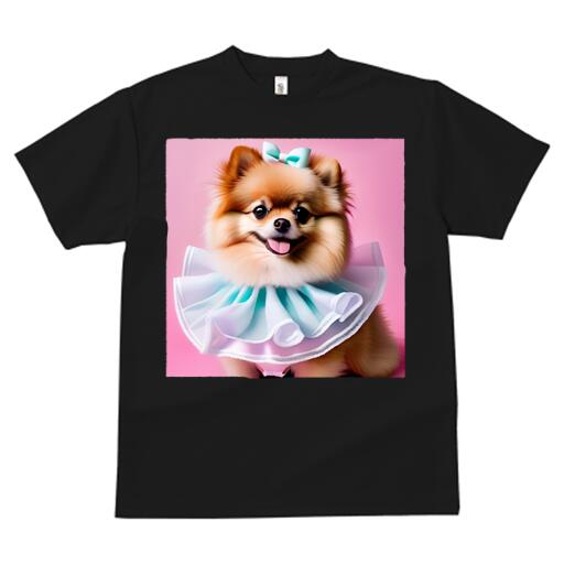 ポメラニアン Tシャツ レディース 犬ファン 半袖 春夏 犬柄 プリント カジュアル かわいい 人間用 個性派 ここだけのデザイン 面白 リボン ポメラニアン フリル