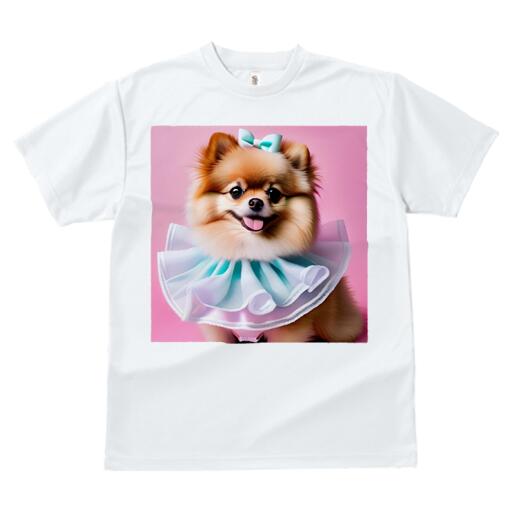 ポメラニアン Tシャツ レディース 犬ファン 半袖 春夏 犬柄 プリント カジュアル かわいい 人間用 個性派 ここだけのデザイン 面白 リボン ポメラニアン フリル