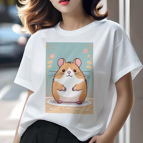 Tシャツ レディース 犬ファン 半袖 春夏 犬柄 プリント カジュアル かわいい 人間用 個性派 ここだけのデザイン 面白 かわいい イラスト ハムスター 動物 背景