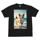 コーギー Tシャツ メンズ キッズ 犬ファン 半袖 春夏 犬柄 プリント カジュアル かわいい 人間用 個性派 ここだけのデザイン 面白 海 コーギー ビーチ 波 夏
