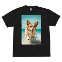 コーギー Tシャツ メンズ キッズ 犬ファン 半袖 春夏 犬柄 プリント カジュアル かわいい 人間用 個性派 ここだけのデザイン 面白 ビーチ コーギー 海 夏 休暇