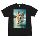 コーギー Tシャツ メンズ キッズ 犬ファン 半袖 春夏 犬柄 プリント カジュアル かわいい 人間用 個性派 ここだけのデザイン 面白 海 コーギー ビーチ 夏 水しぶき