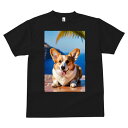 コーギー Tシャツ メンズ キッズ 犬ファン 半袖 春夏 犬柄 プリント カジュアル かわいい 人間用 個性派 ここだけのデザイン 面白 海 コーギー 空 休暇 旅行
