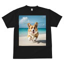 コーギー Tシャツ メンズ キッズ 犬ファン 半袖 春夏 犬柄 プリント カジュアル かわいい 人間用 個性派 ここだけのデザイン 面白 ビーチ コーギー 海 空 砂浜