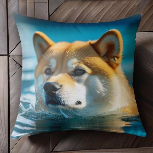 水 柴犬 水面 クッションカバー 45×45cm アニマル柄 おしゃれ 可愛い クッション本體付き 正方形 犬ファン