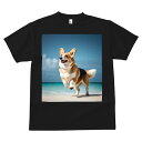 コーギー Tシャツ メンズ キッズ 犬ファン 半袖 春夏 犬柄 プリント カジュアル かわいい 人間用 個性派 ここだけのデザイン 面白 ビーチ コーギー 海 空 砂浜
