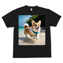 コーギー Tシャツ メンズ キッズ 犬ファン 半袖 春夏 犬柄 プリント カジュアル かわいい 人間用 個性派 ここだけのデザイン 面白 ビーチ コーギー 海 夏 休暇