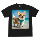 コーギー Tシャツ メンズ キッズ 犬ファン 半袖 春夏 犬柄 プリント カジュアル かわいい 人間用 個性派 ここだけのデザイン 面白 ビーチ コーギー 海 夏 休暇