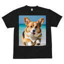 コーギー Tシャツ メンズ キッズ 犬ファン 半袖 春夏 犬柄 プリント カジュアル かわいい 人間用 個性派 ここだけのデザイン 面白 海 コーギー ビーチ 夏 休暇