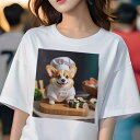 コーギー Tシャツ レディース 犬ファン 半袖 春夏 犬柄 プリント カジュアル かわいい 人間用 個性派 ここだけのデザイン 面白 寿司 コーギー シェフの帽...