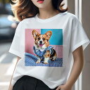 コーギー Tシャツ レディース 犬ファン 半袖 春夏 犬柄 プリント カジュアル かわいい 人間用 個性派 ここだけのデザイン 面白 チェック柄 コーギー ワンピース