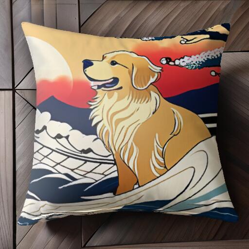 波 ゴールデンレトリバー 太陽 梅 クッションカバー 45×45cm アニマル柄 おしゃれ 可愛い クッション本..