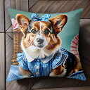 リボン コーギー ワンピース ギンガムチェック バスケット クッションカバー 45×45cm アニマル柄 おしゃれ 可愛い クッション本体付き 正方形 犬ファン