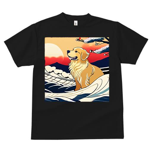 ゴールデンレトリバー Tシャツ レディース 犬ファン 半袖 春夏 犬柄 プリント カジュアル かわいい 人間用 個性派 ここだけのデザイン 面白 波 ゴールデンレトリバー 太陽 梅