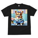 コーギー Tシャツ メンズ キッズ 犬ファン 半袖 春夏 犬柄 プリント カジュアル かわいい 人間用 個性派 ここだけのデザイン 面白 花 コーギー リボン ワンピース チェック柄