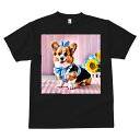 コーギー Tシャツ メンズ キッズ 犬ファン 半袖 春夏 犬柄 プリント カジュアル かわいい 人間用 個性派 ここだけのデザイン 面白 ひまわり コーギー チェック柄