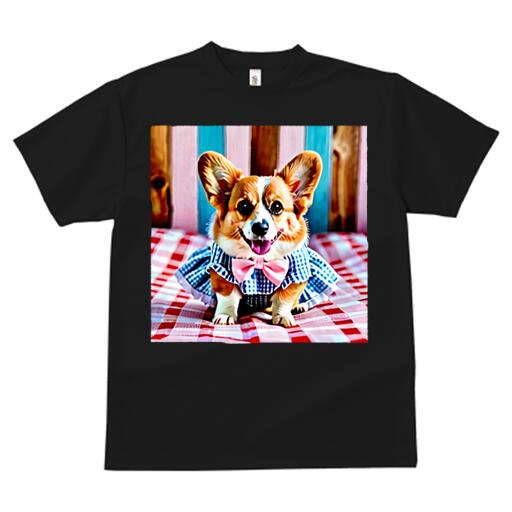 コーギー Tシャツ メンズ キッズ 犬ファン 半袖 春夏 犬柄 プリント カジュアル かわいい 人間用 個性派 ここだけのデザイン 面白 ピンクのリボン コーギー ギンガムチェック 服