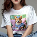 コーギー Tシャツ レディース 犬ファン 半袖 春夏 犬柄 プリント カジュアル かわいい 人間用 個性派 ここだけのデザイン 面白 チェック柄 コーギー リボン ワンピース 枕