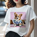 コーギー Tシャツ レディース 犬ファン 半袖 春夏 犬柄 プリント カジュアル かわいい 人間用 個性派 ここだけのデザイン 面白 ギンガムチェック コーギー ワンピース