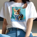 コーギー Tシャツ レディース 犬ファン 半袖 春夏 犬柄 プリント カジュアル かわいい 人間用 個性派 ここだけのデザイン 面白 リボン コーギー チェック柄 ワンピース