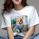 コーギー Tシャツ レディース 犬ファン 半袖 春夏 犬柄 プリント カジュアル かわいい 人間用 個性派 ここだけのデザイン 面白 ワンピース コーギー チェック柄