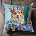 リボン コーギー ギンガムチェック ワンピース クッションカバー 45×45cm アニマル柄 おしゃれ 可愛い クッション本体付き 正方形 犬ファン