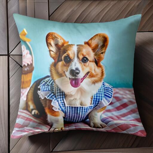 カップケーキ コーギー ピクニック クッションカバー 45×45cm アニマル柄 おしゃれ 可愛い クッション..
